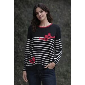 Laura Scott Bird Heart Stripe Knit Top Black Red Y2K Indie Dopamine Womens XL